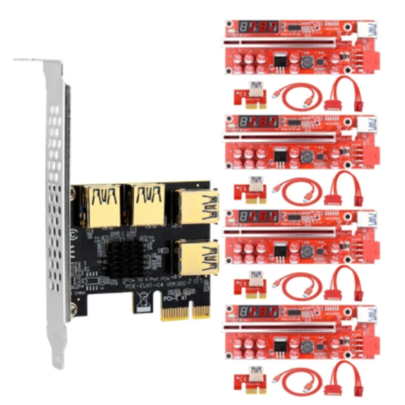 

1 to 4 PCI-E to PCI-E Adapter 1X to 16X USB 3.0 PCIE Extender with V013 Pro Mining Special Riser Card for GPU Video