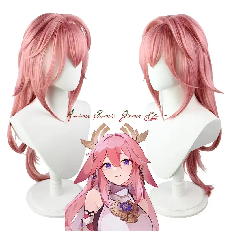 

Genshin Impact Yae Cosplay Wig Scalp Simulation Pink Long Pre Shaped Anime Wigs Genshin Inazuma Yae Cosplay Hair