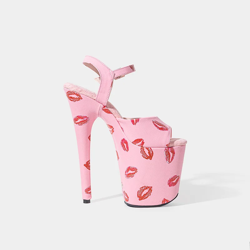 New 20CM/8inches Red Lip Print Upper Sexy Exotic High Heel Platform Party Sandals Pole Dance Shoes Model Shows