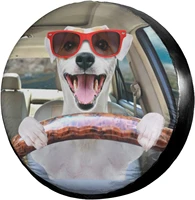 funny dog behind the wheel of car spare tire cover waterproof dust proof tire covers fit for jeeptrailer rv suv and many vehicle
