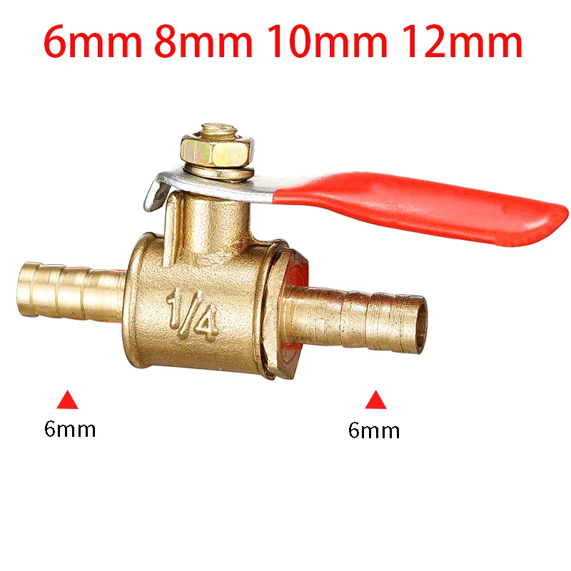 

red handle small Valve 6mm-12mm Hose Barb Inline Brass Water Oil Air Gas Fuel Line Shutoff Ball Valve Pipe Fittings