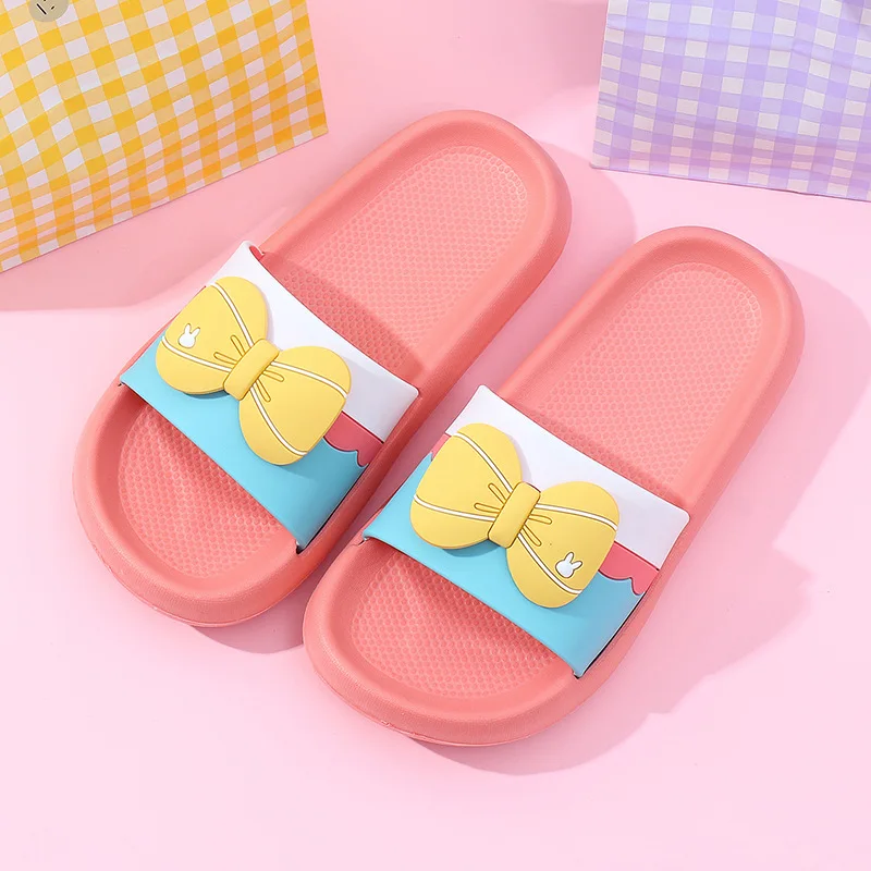 2022 Girls Slippers Summer Kids Slippers Children Shoes PVC Soft Cute Bow Girls Princess Sandals Open Toe Child Flip Flops