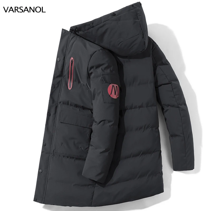 VARSANOL Hooded Mens Parkas Jackets Winter Thick Long Jackets Coats for Men Casual Polyester Streetwear Coats Male Clothing New
