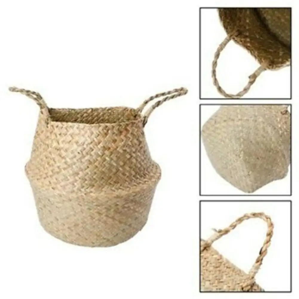 

[ Ready Stock ] Flowerpot Basket Seaweed Natural Color Middle Diameter 11cm Flower Basket Storage Basket Dirty Clothes Basket