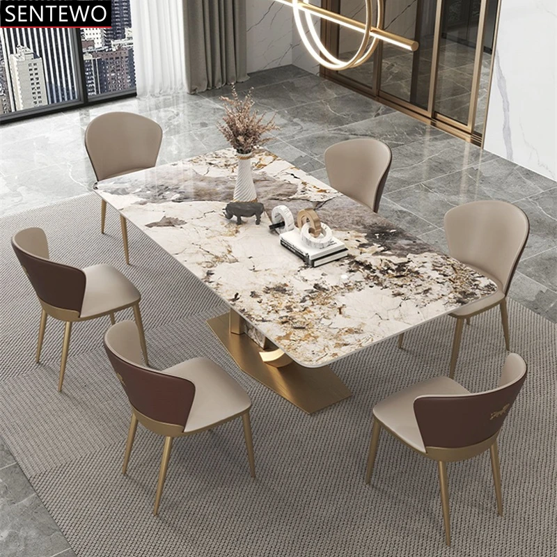 Роскошная каменная плита кухонный обеденный стол 4 стул нержавеющая сталь