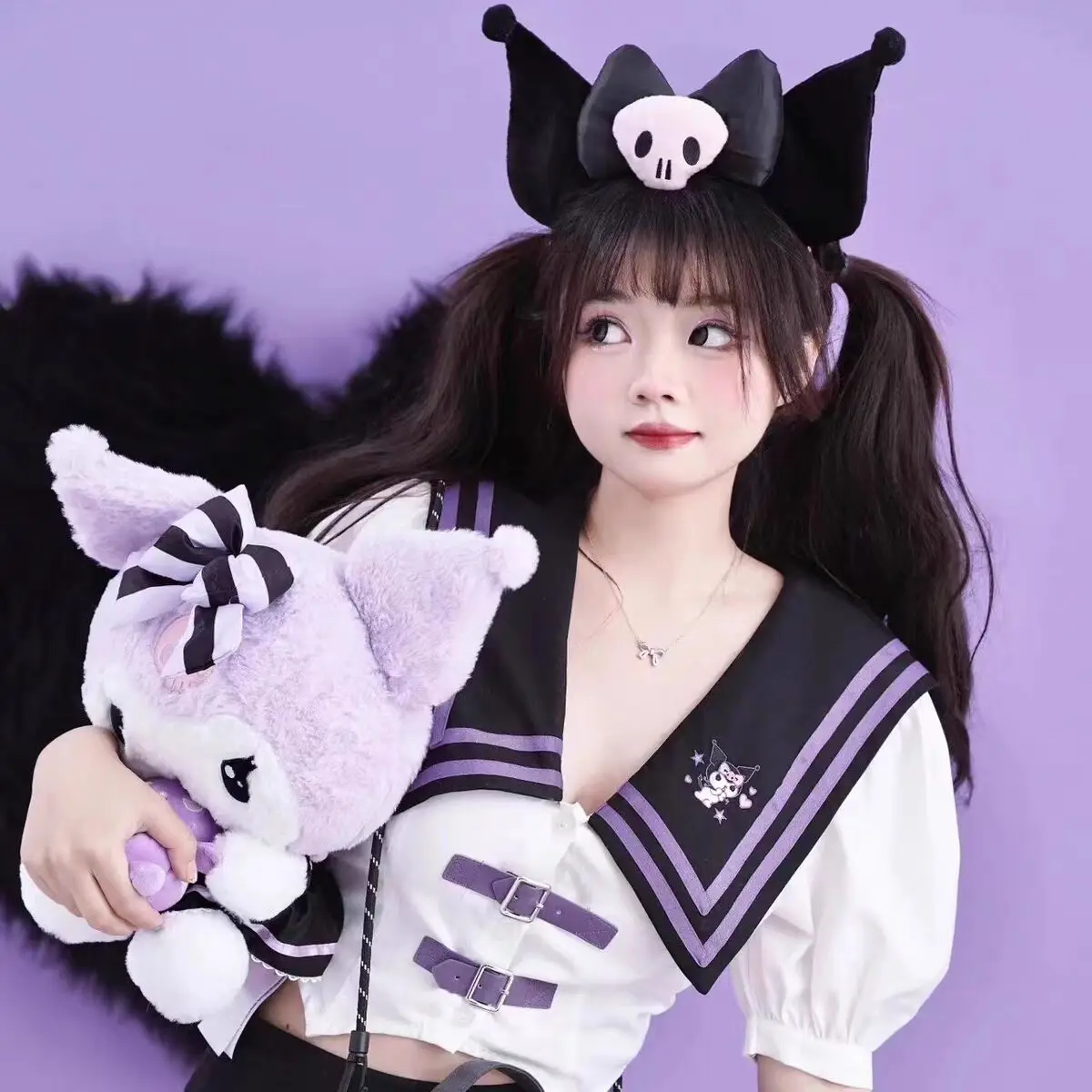 

Плюшевые куклы Sanrio Kuromi Mymelody, 35-60 см, милая мультяшная подушка для дивана, подушка, темная Готическая кружевная игрушка, подарок для девочки на день рождения