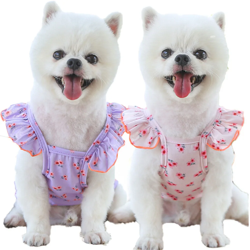

Floral Dogs Dress Bow Princess Dress Cats Skirt Spring Summer Section Wedding Dresses Cute Sweet Thin Small Fresh Korean Style