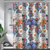 neasow boho floral long shower curtain bathroom blossom printed durable waterproof curtain fabric with 12 hooks bath decoration