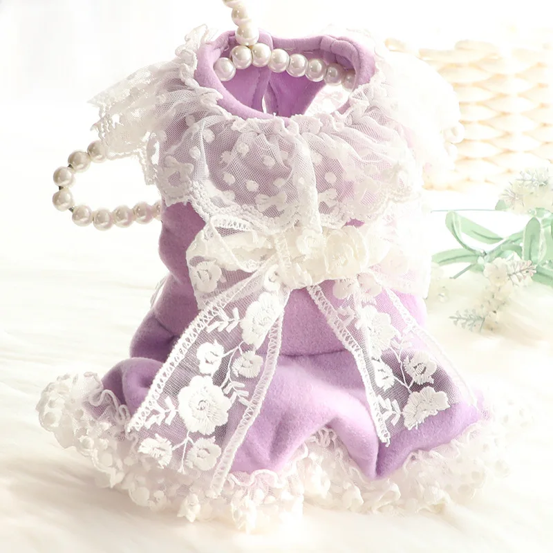 

Dress Dogs Clothing Bowknot Skirt Pet Dog Clothes Fashion Lace Super Small Costume Cute Cotton Autumn Winter Purple Boy Mascotas