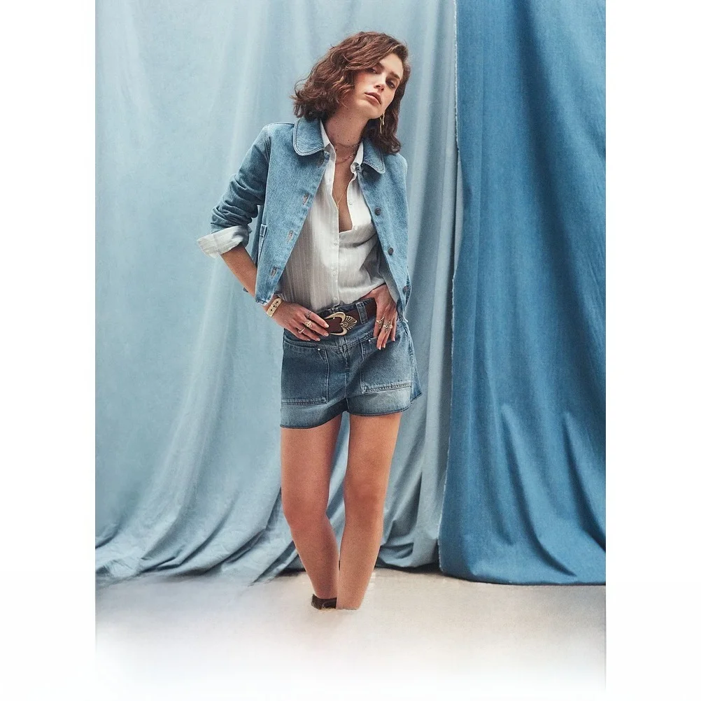 BA &amp Sh2024 Новая верхняя одежда ранней осени джинсовая плиссировка простое