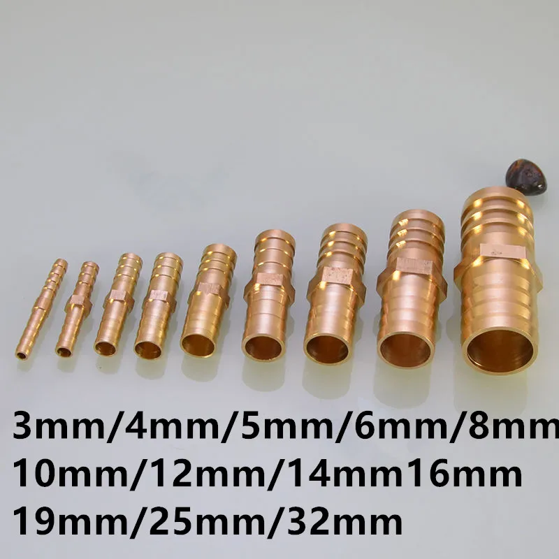 3 4 5 6 8 10 12 14 16 19 25 mm Brass Straight Hose Pipe Fitting Equal Barb Water Pipe Joint Gas Copper Coupler Connector Adapter