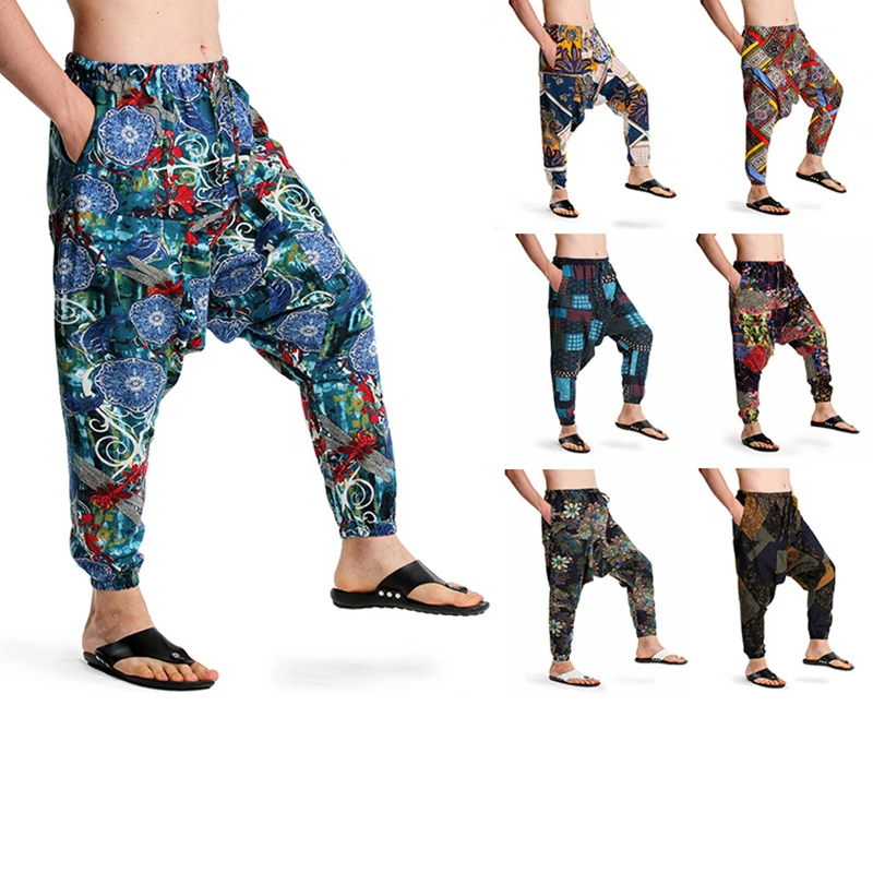 

Baggy Cotton Linen Men's Women's Harem Pants Hip hop Wide Leg Trousers Casual Loose Vintage Nepal Style Pants Pantalon Hombre