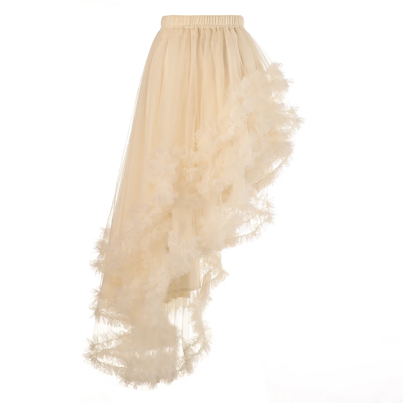 

PHOEBE HZ Puffles Irregular Tiered Skirt Lolita Mesh skirt For Girl Sweet Three-ply Elastic Waist Female New Style