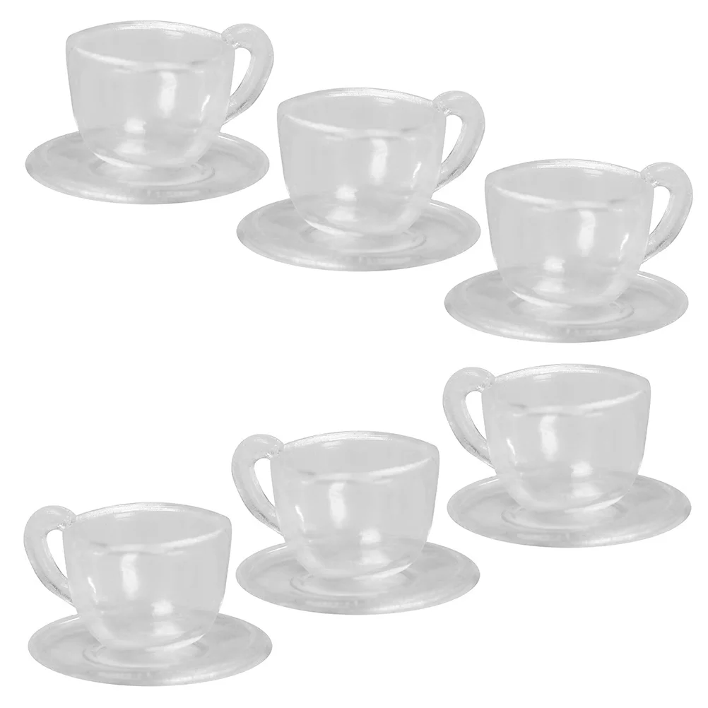 

6 Sets Teacup Saucer Model Desktop Mini Ornament Miniature Toys House Tabletop Accessories Supply Delicate