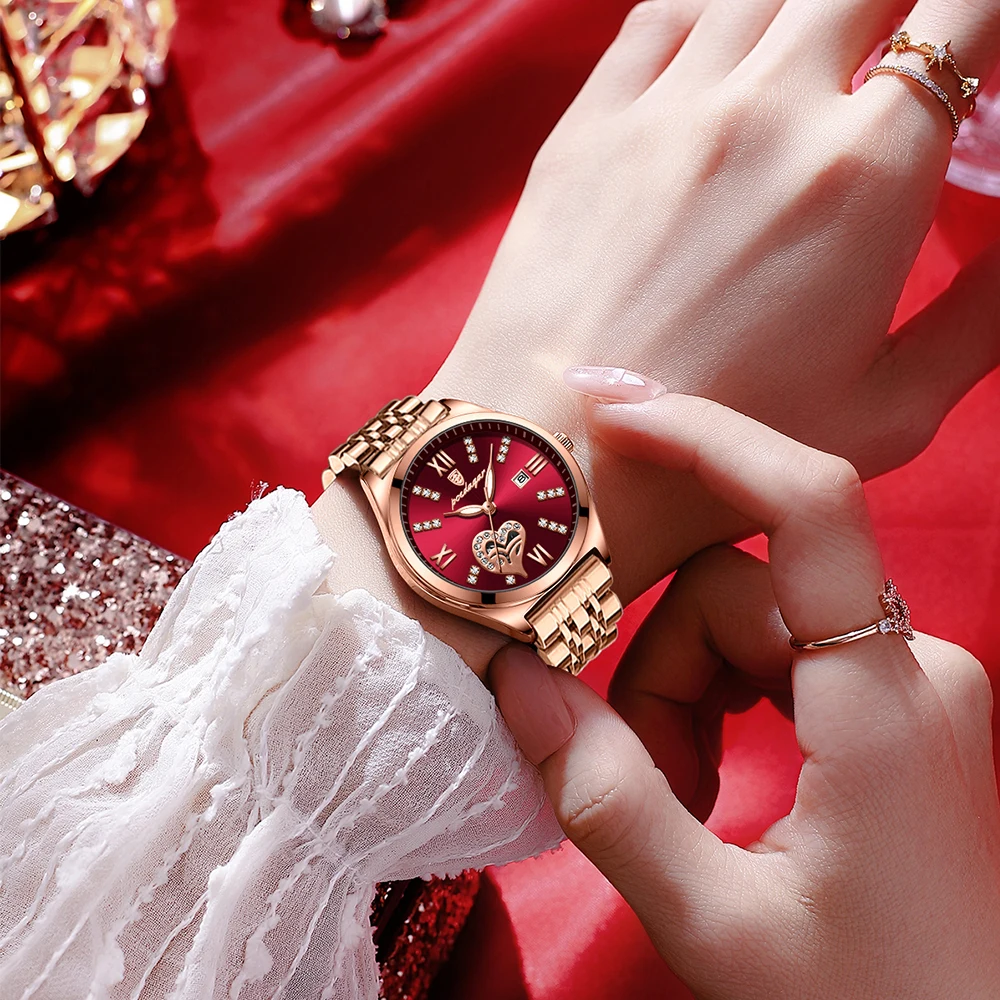POEDAGAR Jam Tangan Wanita Jam Tangan Wanita Modis Rose Gold Baja Tahan Karat Jam Tangan QUARTZ Tahan Air Hadiah Pacar Romatic