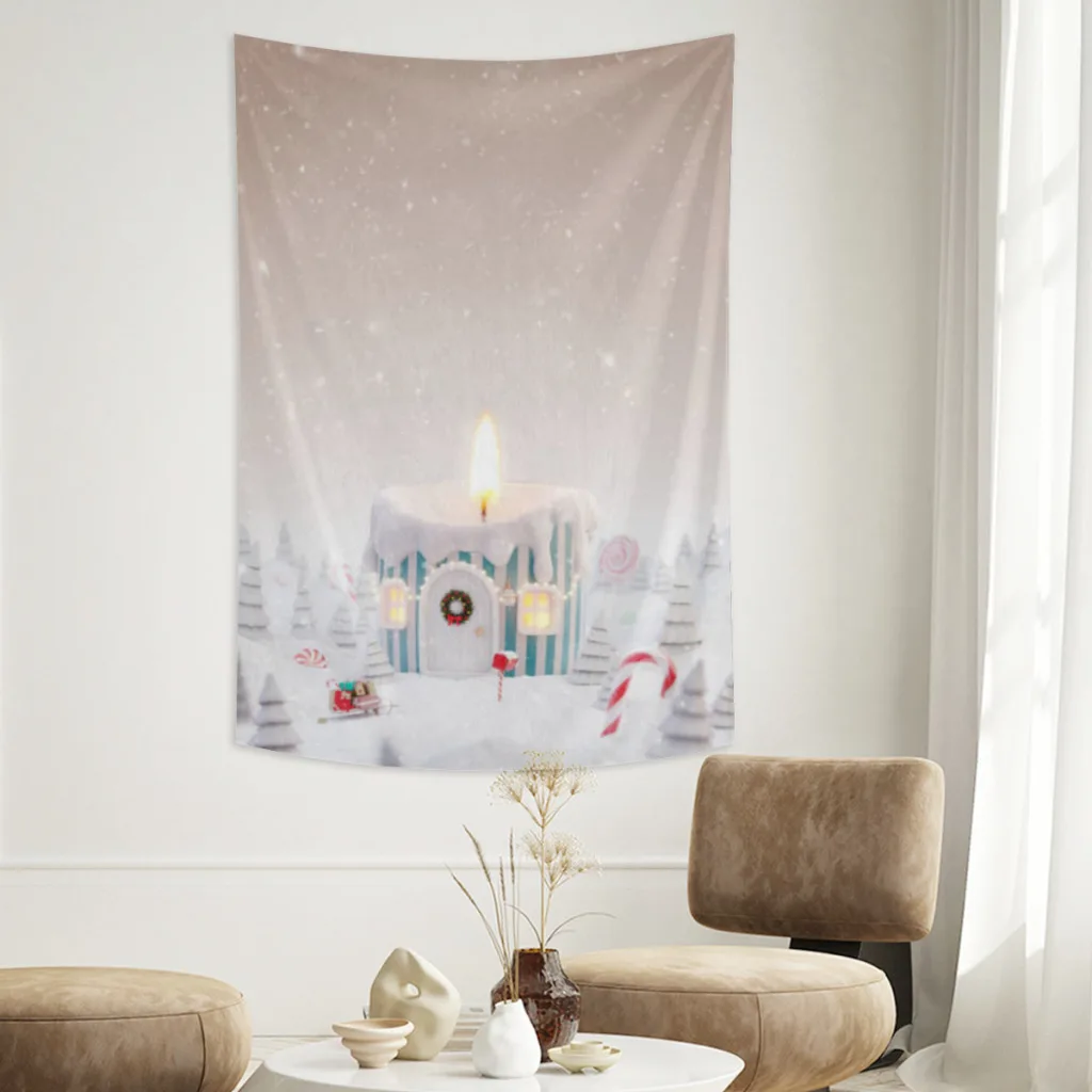 

Christmas Snowman Santa Claus Home Decor Scene Merry Christmas Warm Candle Fireplace Tapestry Bedroom Living Room Wall