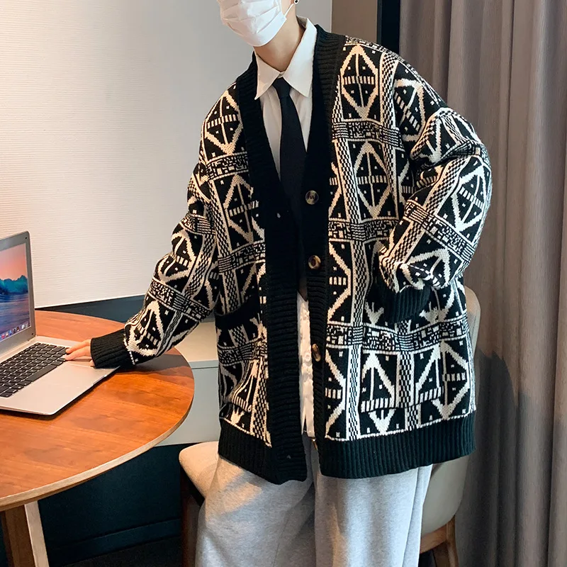

Autumn Vintage Cardigan Oversized Sweater Men And Women Knitwear Fashion Streetwear Button Black Knitted Sweater Y2k Clothes Top