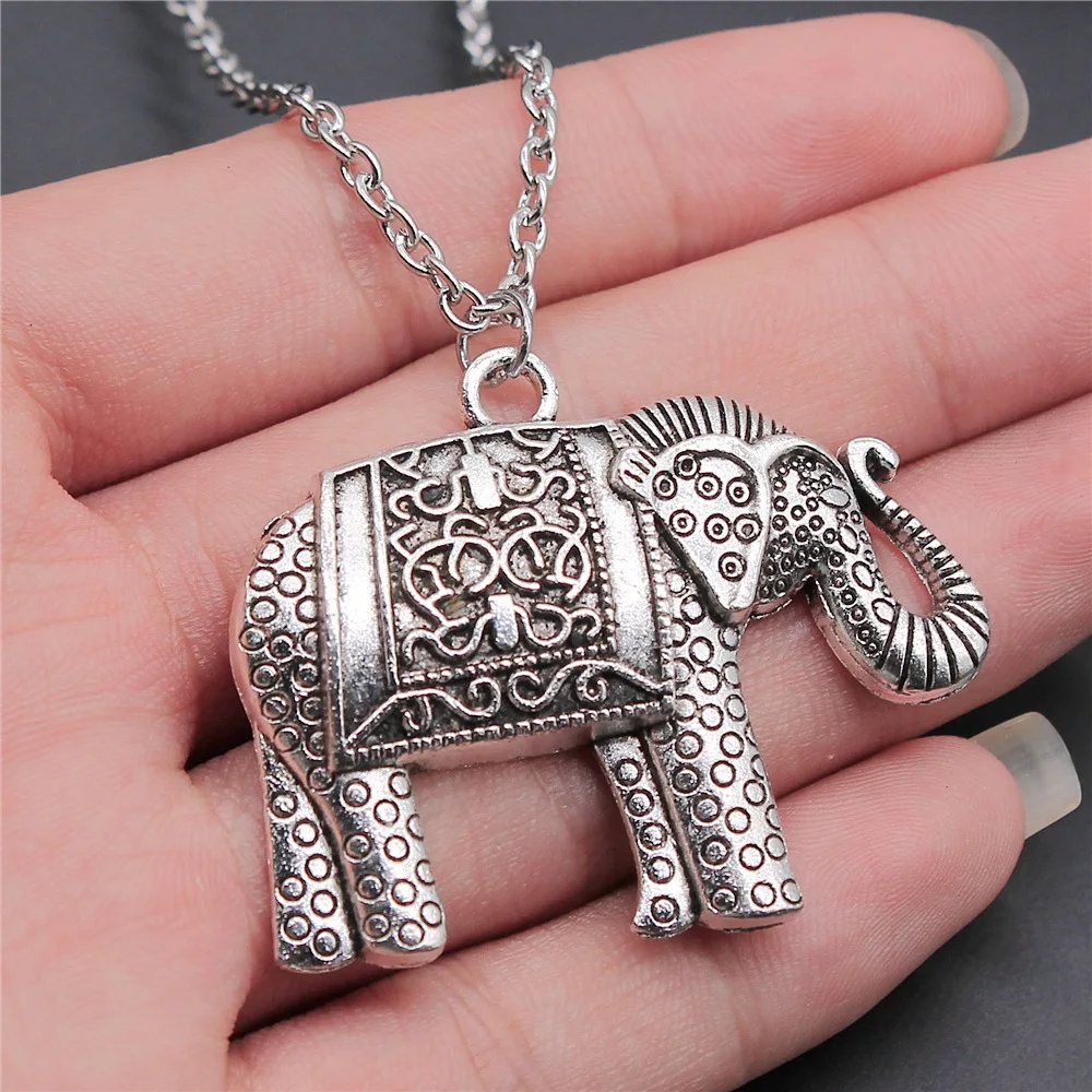 Ожерелье с подвеской в виде слона для мужчин и женщин, длинная цепь, 2 цвета, 38 х48 мм