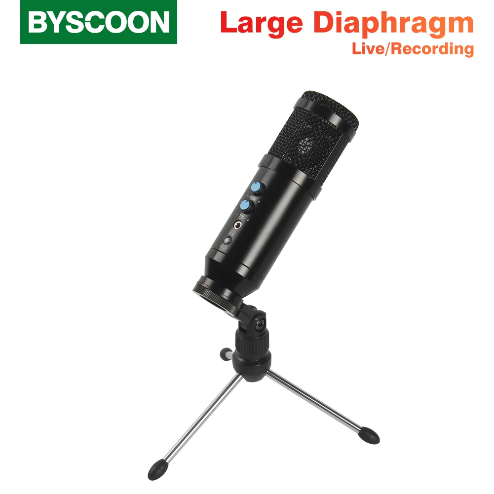 

Byscoon USB Microphone Condenser Professional Record Studio Hypercardioid Cell Phone Computer Microphones Kits Gaming Wired Mic
