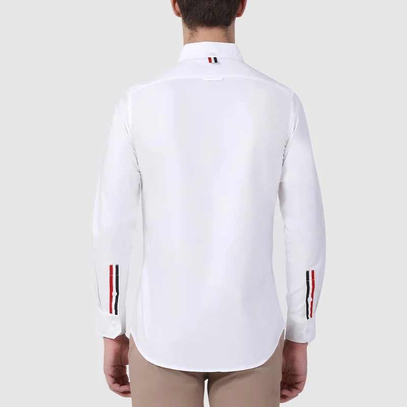 TB THOM Men's Shirt Clothing Solid White Top Fashion Designs Striped Arms Slim Casual Oxford Cotton Long Sleeve Women's Shirts