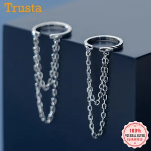 Женские серьги-клипсы с двойной цепочкой trustdave, серьги-каффы из настоящего серебра 925 пробы без пирсинга, ювелирное изделие DA1700