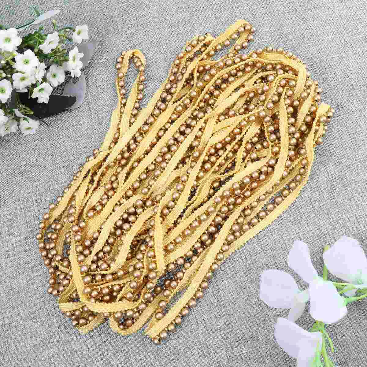 

DIY Clothing Accessories Single Row 6MM Pearl Ribbon Fabric for Dress Sarees Blouses Caps Bags (Golden,