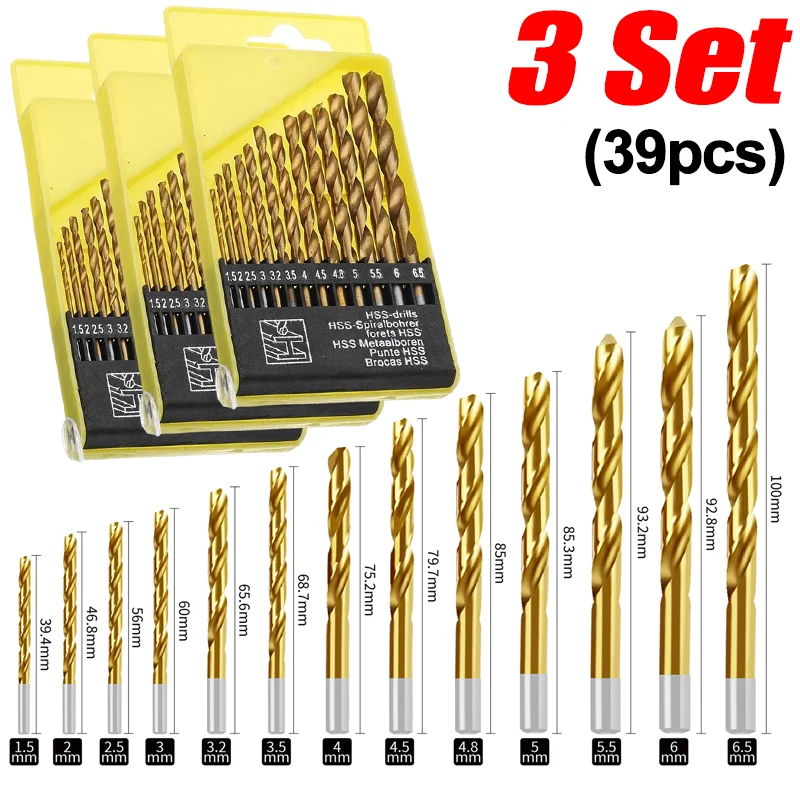 

Универсальный набор спиральных сверл 1,5-6,5 мм, метрические с держателем для стекла, металла, дерева, плитки, бетона, электросверлильные инструменты, аксессуары