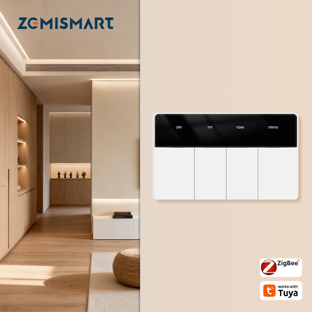 Фото Zemismart Zigbee горизонтальный кнопочный настенный выключатель DIY имя панель дисплея работает с Tuya Alexa Google Home Voice №1