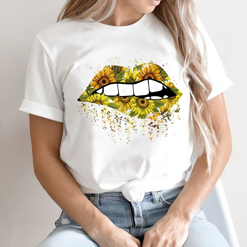 

100% Cotton Sexy Red Lips O-neck Short-sleeved T-shirt Women's 2022 Summer Casual Short-sleeved Plus Size T-shirt Women's Top