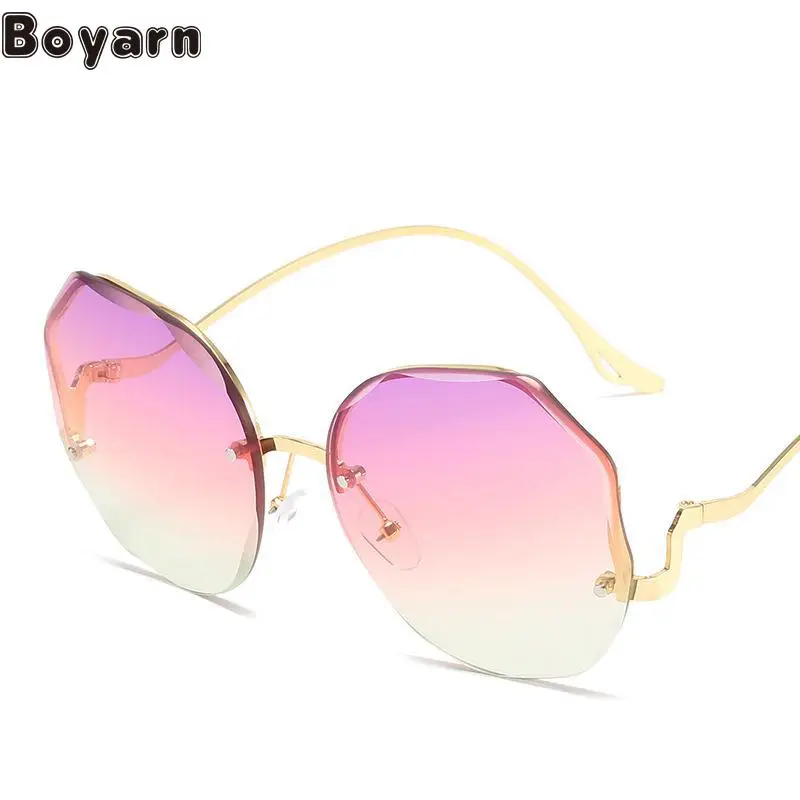 

Boyarn Retro Polygonal Rimless Sunglasses Women's Personality Curved Leg Sunglasses Men's Gradient Eyewear Glasses