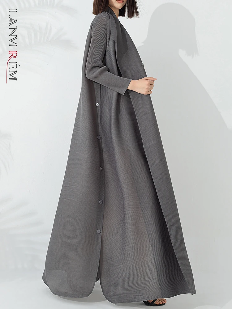 LANMREM модная плиссированная длинная ветровка женская однотонная с поясом со