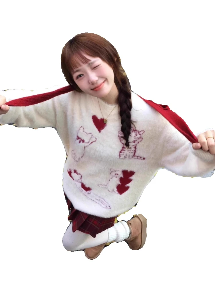 Пуловеры в стиле преппи мультяшный жаккардовый дизайн красивые милые