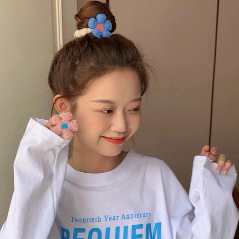 

Резинка для волос плюшевая женская, милый эластичный хлопковый цветочный ободок с цветами, Детские аксессуары для волос