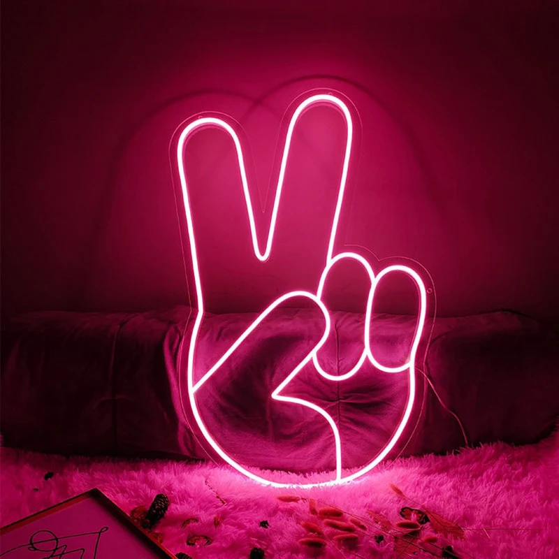 

Peace Hand LED Neon Sign Custom Win Victory Gesture Yeah Neon Lights Bedroom Living Room Wall Decoration Home Office Sign Decor