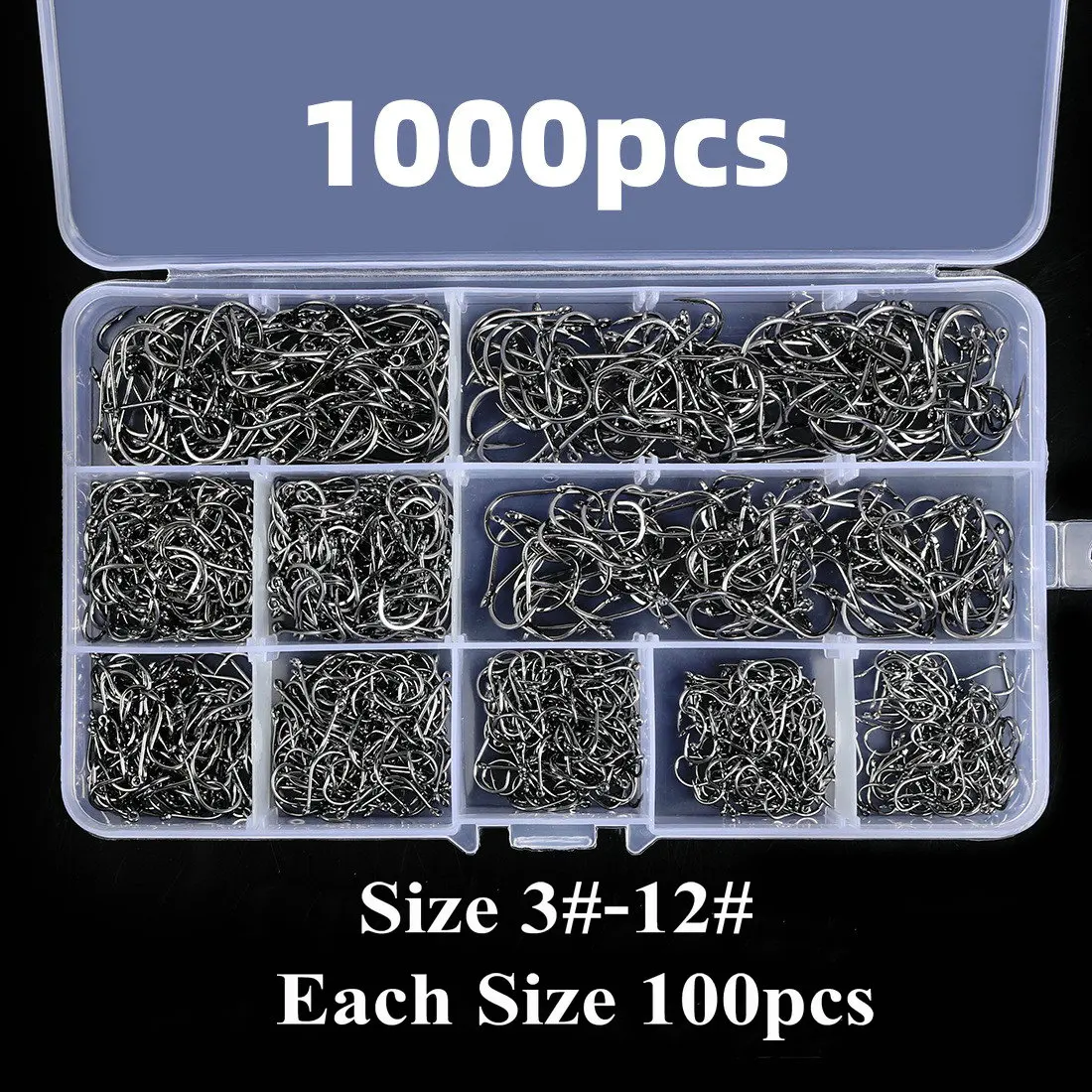 

300-1000pcs/ Box Fishing Hooks Set High Carbon Steel Barbed Carp Fishhook For Soft Worm Lure Fly Fishing Hook Set Accessories
