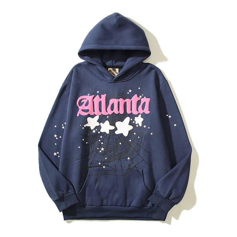

Streetwear Letter Web Star Foam Print Fleece Hooded Hoodie for Men and Women Harajuku Loose Casual Thick Pullover Sweatshirts