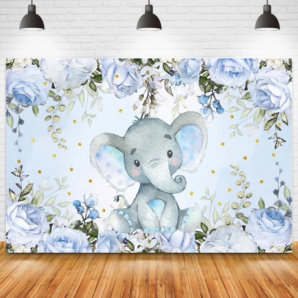 

Фон для фотосъемки новорожденных с изображением синих цветов маленького слона вечеринки в честь Дня Рождения