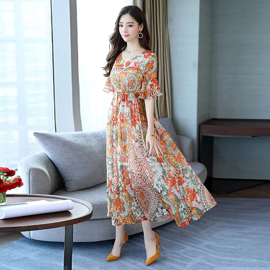 2019 Женщины плюс юбка большого размера Элегантное цветочное шифоновое