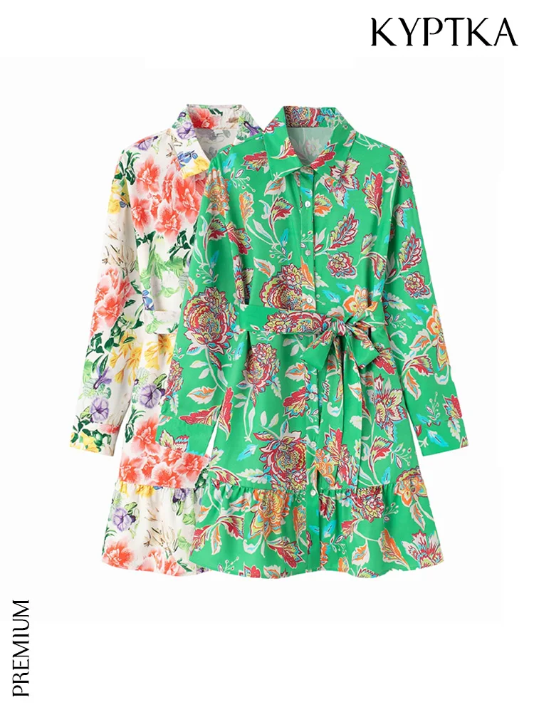 

Женское мини-платье с поясом KYPTKA, черное винтажное платье на пуговицах с длинными рукавами и принтом, на лето 2019