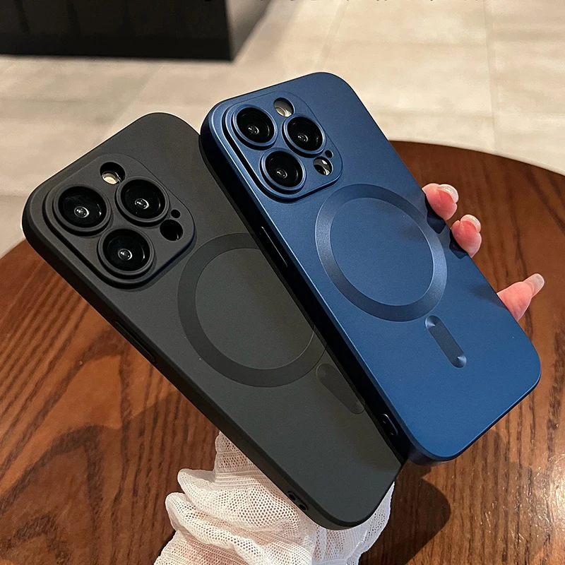 

Luxury For Magsafe Magnetic Wireless Charging Matte Case for iPhone 14 13 12 Pro Max Plus Silicone Glass Lens Shockproof Cover
