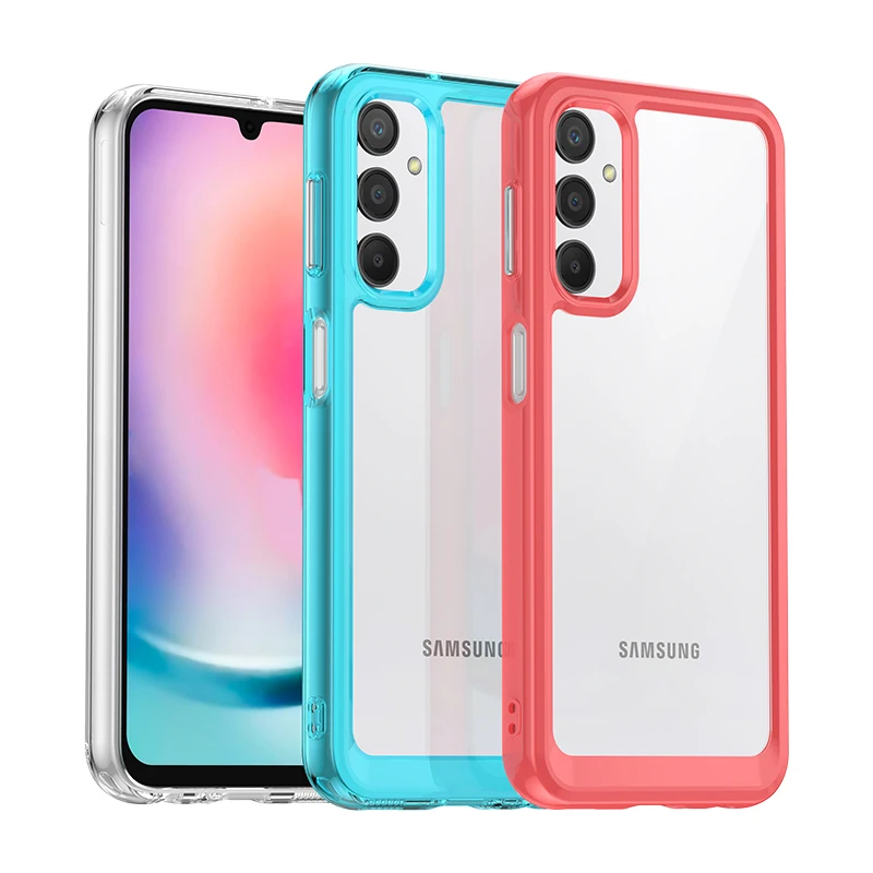 

Luxury Case for Samsung Galaxy A14 A24 A34 A54 Hybrid Clear Hard Backplane Soft Border Phone Case Cover Galaxy A24 4G