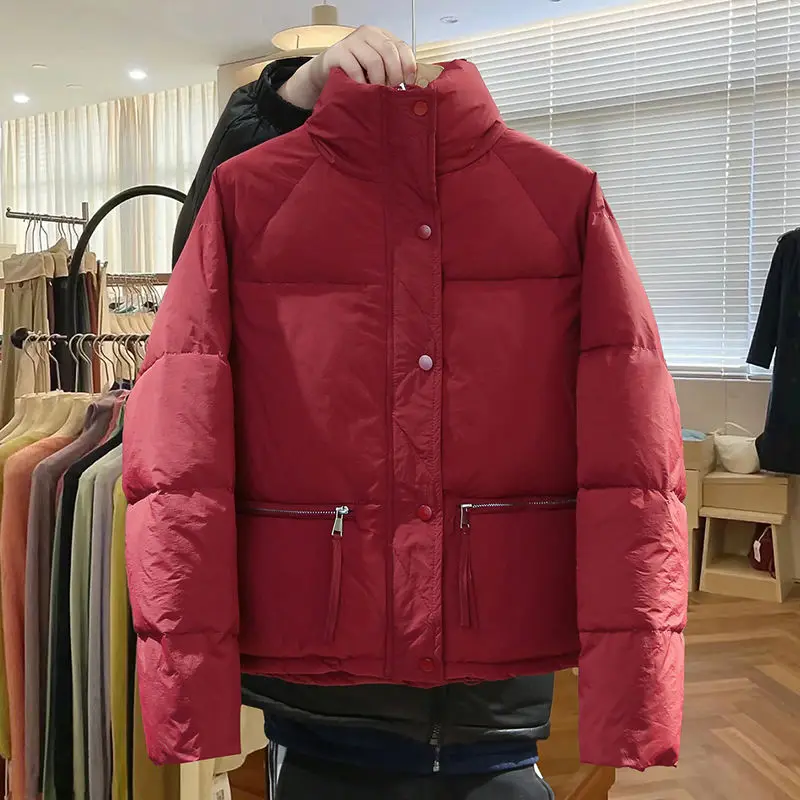 Women Thickening Down Jacket Casual Stand Collar Short Outwear Autumn Coat Female New 2023 Fashion White Duck Down Buttons M51