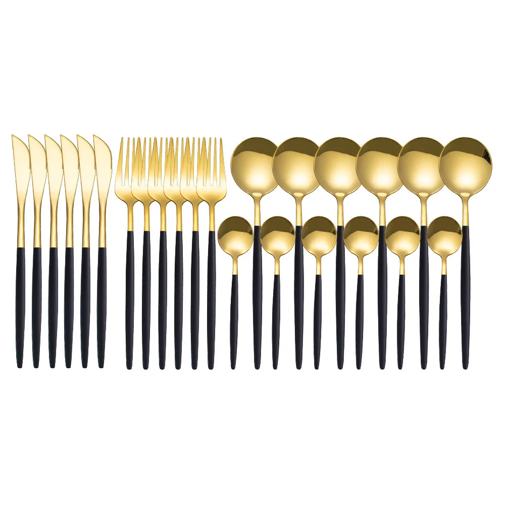 

24pcs Knife Fork Spoon Tableware Set Stainless Steel Home Wedding Party Dinnerware Set Gold Silver Cutlery Gift