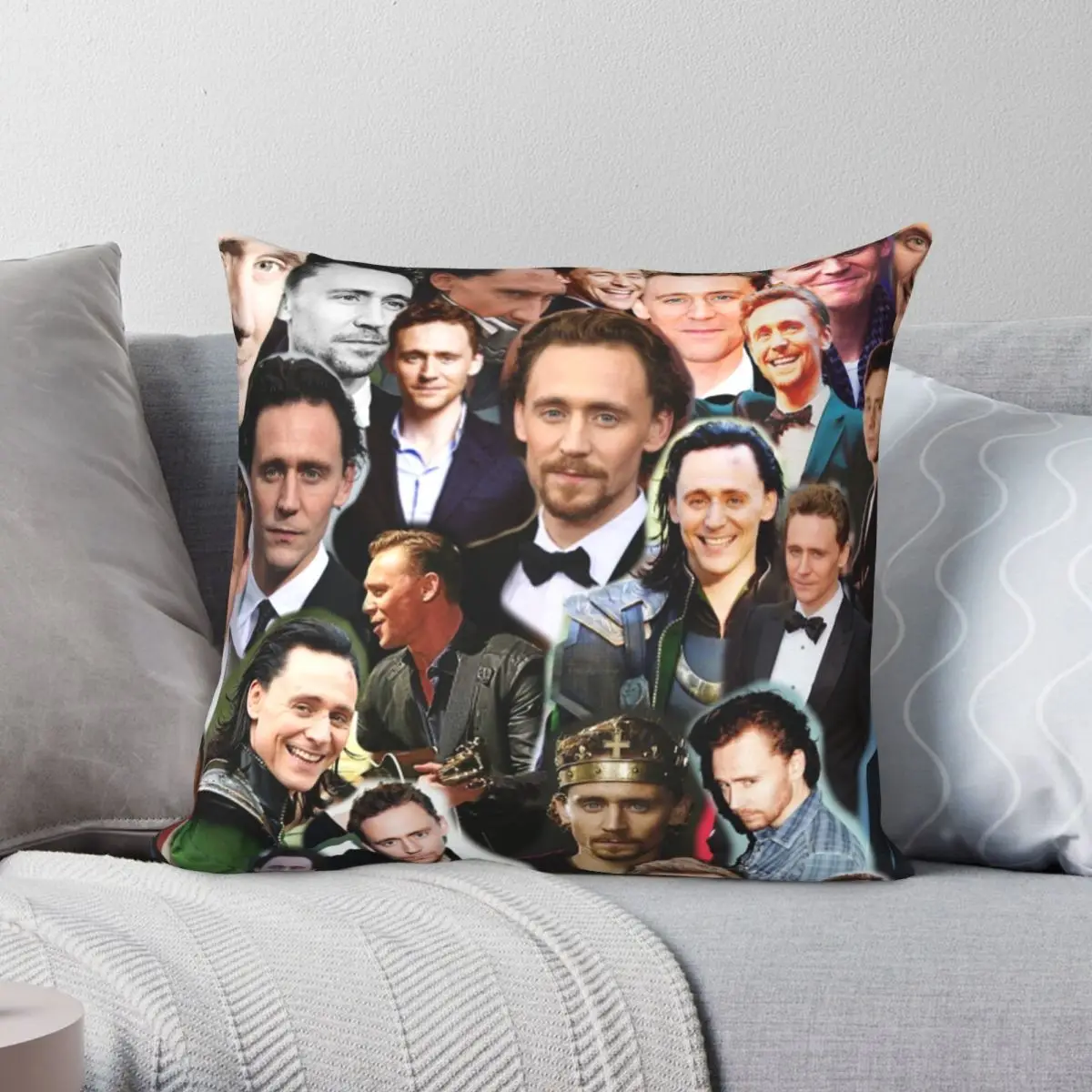 

Tom Hiddleston Photo Collage Pillowcase Polyester Linen Velvet Creative Zip Decor Pillow Case Sofa Seater Cushion Case 18"