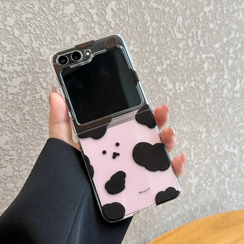 Прозрачный чехол для телефона с милым молочным узором в Корее Samsung Galalxy Z Flip 6 5 4 3