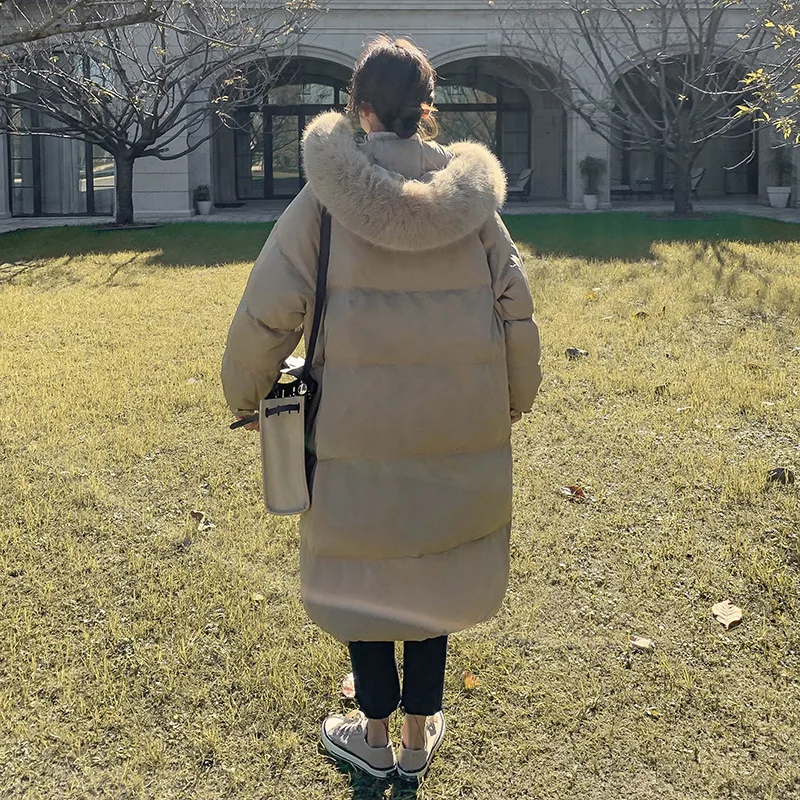 NEW LONG SOILD WHITE DUCK DOWN COAT Over The Knee Loose Casual Slimming And Thickening