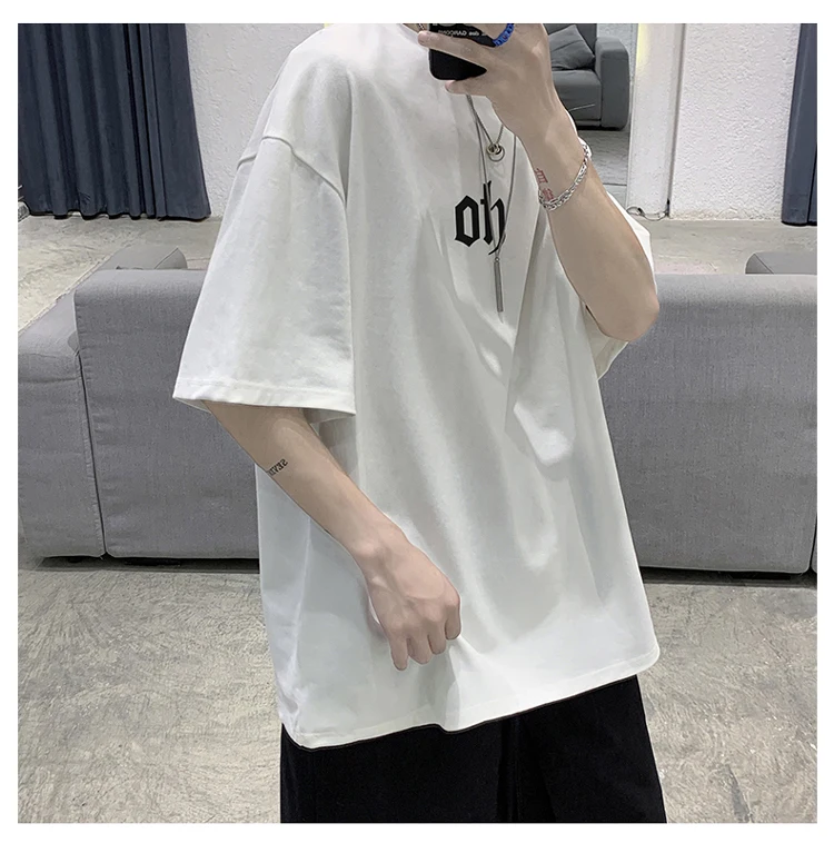 

M3400 Pure cotton short-sleeved t-shirt men's summer thin loose half-sleeved body tucked simple top