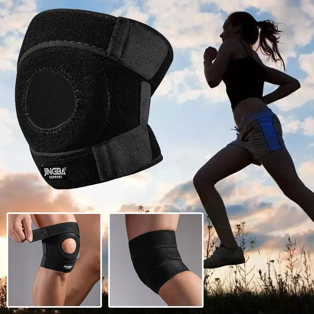 

Adjustable Compression Knee Pads Black Polyester Fiber Support Elastic Knee Protective Breathable Workout Brace Gear Sports T4t2
