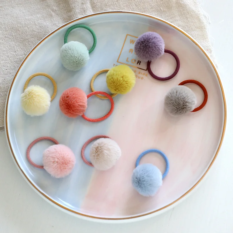 

2 Pcs Kids Cute Pompoms Elastic Hair Bands Candy Color Hair Rope for Girls Kids Baby Headwear Baby Kids Hair Accessories