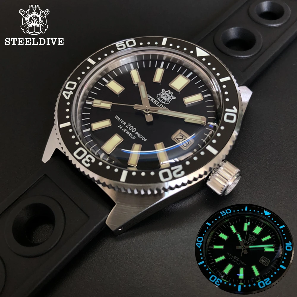 

STEELDIVE 62mas V4 41mm Diver Mens Watch Sapphire Glass Ceramic Bezel NH35 Automatic Mechanical Watches Bracelet Date 20Bar Lume